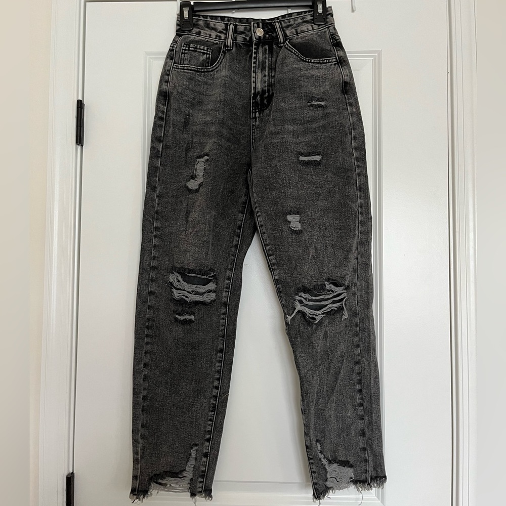 Black Distressed Mom Jeans